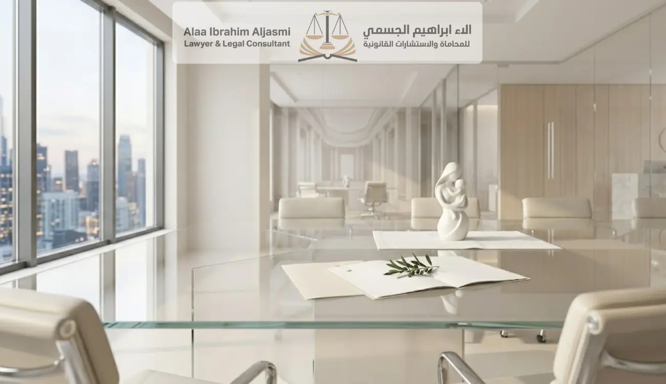 A premium minimalist corporate concept. A modern, high-end legal consultation room concept in clean white and soft cream tones. A sleek transparent glass table reflecting a very subtle, elegant architectural background. Soft sunlight coming through a large window creating beautiful minimalist lines. Highly professional, prestigious law firm atmosphere, pure, trustworthy, high-end commercial visual, Apple aesthetic.